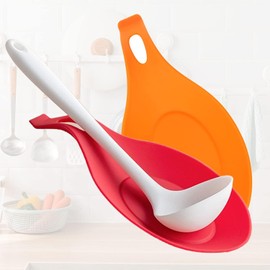 Soporte de Cuchara d Silicona Resistente al Calor,2 Porta Cucharas de Cocina,Soporte de Silicona para Cuchara,Porta Cucharas para Cocina,Reposapiés de Silicona para Utensilios de Cocina (Rojo Naranja)