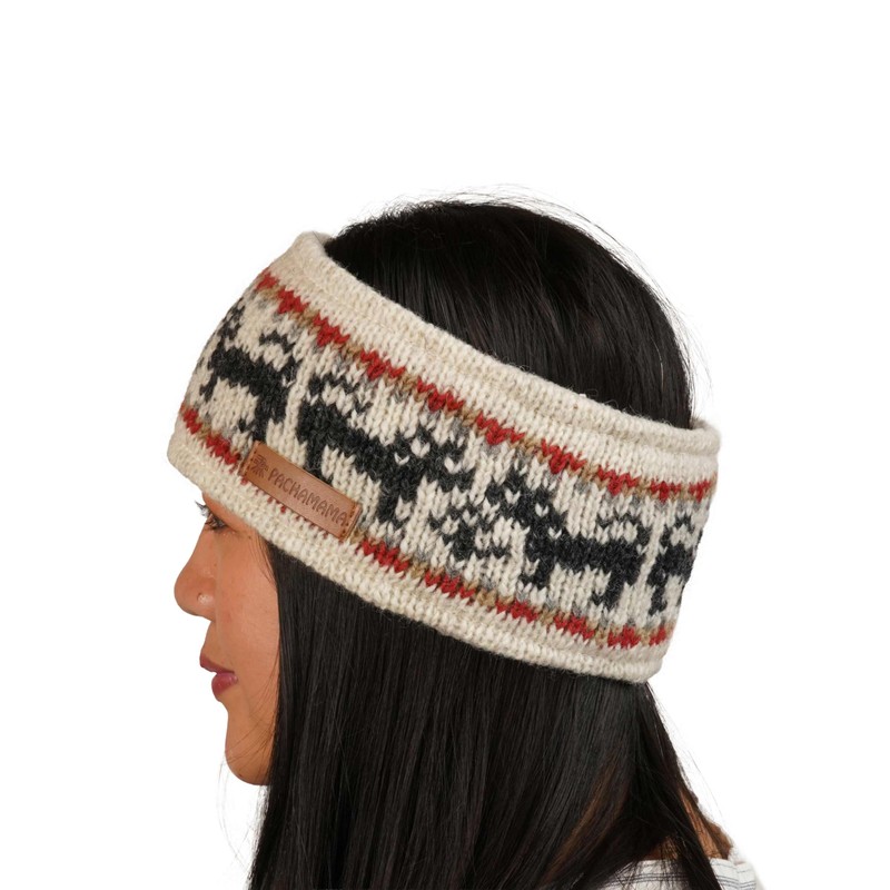 Pachamama Women Wool Ear Warmer Headband Fleece Lined Handknitted Black