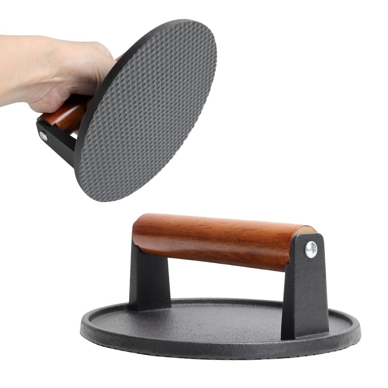 SafBbcue Round Cast Iron Smash Burger Grill Weight Press &