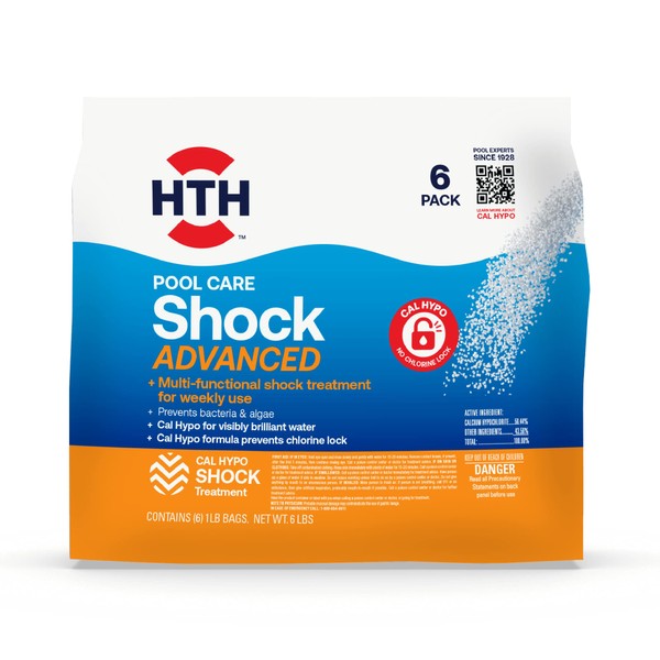 HTH 52036 Swimming Pool Care Shock Advanced, Swimming Pool Chemical, Cal Hypo Formula, (6 pack)