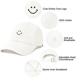 Durio SmileyWorld Baseball Cap for Women Men,Womens Baseball Caps Gym Summer Sun Preppy Hats Adjustable Dad Hat White One Size
