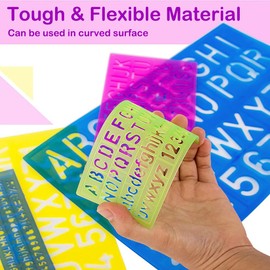 Belegao 4 PCS Letter Stencils Set, Plastic Alphabet Number Stencils Template Rulers Assorted Colors Sizes Lettering Guides Set for Adults Kids Drawing Painting Learning DIY, Random Colors