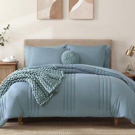 Monbix Full Comforter Set - 7 Pieces Dusty Blue Bed in a Bag Full Size Bedding Sets with Comforters, All Seasons Comforter with Sheets, Pillowcases & Shams