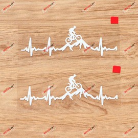 Cycling Funny Bike Bicycle Decal Sticker Vinyl Heart Beat Mountain Rider - 2 Pack White, 5 Inches - for Car Boat Laptop No Background