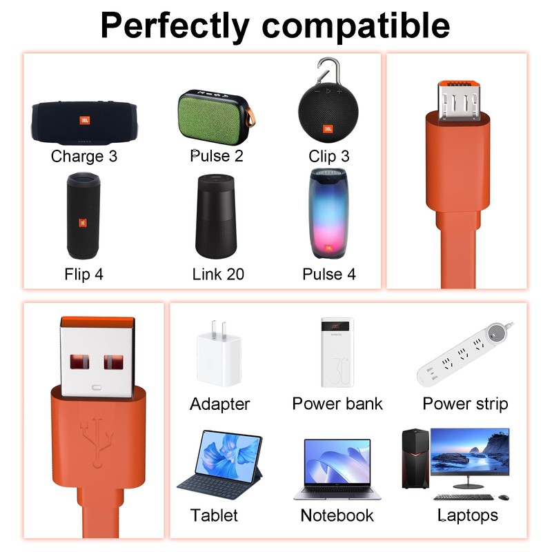 Micro USB Cable for JBL Speaker Compatible with JBL Charge