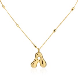 Mikovivi Gold Letter Necklace, Dainty Initial Pendant Necklace with Bead Chain Trendy Alphabet Charm Necklace Jewelry Gifts for Women Birthday Anniversary Festival (A)