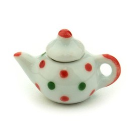 MyTinyWorld 2 x Dolls House Miniature Dotty Design Ceramic Teapots