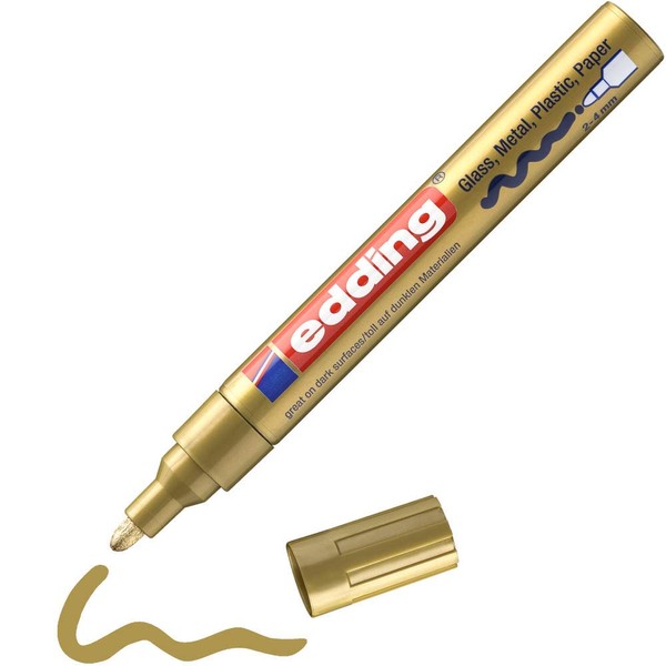 edding 750 gloss paint marker - gold - pack of 1 paint marker - round nib 2-4 mm - paint pen for glass, pebbles, wood, plastic, paper - waterproof, high coverage