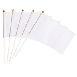 25 Pack White Stick Flags,Hand Held Small Mini DIY Solid Flag On Stick,8.2x5.5 Inch Outdoor Decoration,Party Decorations,Supplies for Parades, Festival Events Celebration