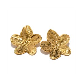 GAUEIOUR Gold Big Flower Earrings Exquisite Vintage Bohemian Style Five-Petal Flower Alloy Hypoallergenic Stud Earrings for Woman Wedding Party Gift Jewelry(Gold)