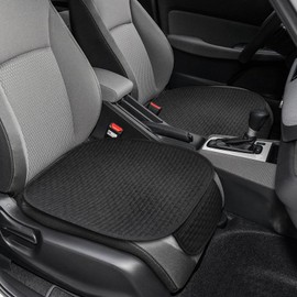 Rebvugr 2PCS Car Seat Bottom Cover Pad, Car Seat Mat, Driver Cushion with Comfort Memory Foam & Non-Slip Rubber Bottom, Vehicle Accessories Breathable Seat Protector Mat for Auto Office Home (Black)