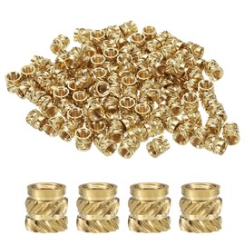 sourcing map 100pcs M4 Threaded Inserts Brass Heat Set Insert M4x6mm, OD 6mm Knurled Insert Nuts, 3D Printing Brass Nuts Female Threaded Inserts Nuts