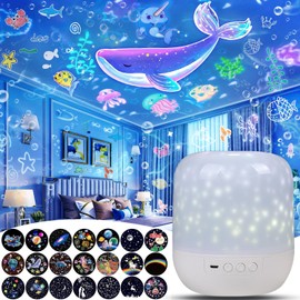 Planetarium for Home Use, Genuine, Popular for Kids, Stars, Moons, Constellations, Starry Skies, Oceans, Galaxies, Universe, 21 Different Projection Films, Jellyfish, Mermaid, Whale, Unicorn, Dinosaurs, Kids' Nightlight, Bedside Lamp, Nursing Light, For 