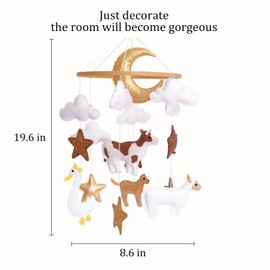 Farm Animals Baby Mobile, Mobile for Crib, Crib Mobile for Boys and Girls, Nursery Mobile for Bassinet, Pack and Play, Cows, Sheep, Golden Retriever, Goose, Moon