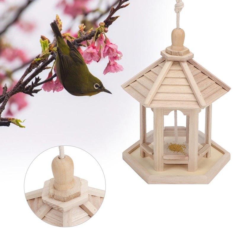 Outdoor Durable Wooden Plastic Hanging Transparent Bird Feeder House Food