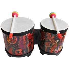 Vaguelly Bongo Drum Set Wood Percussion Instrument Bongos with Wood Drumsticks for Kids and Adults