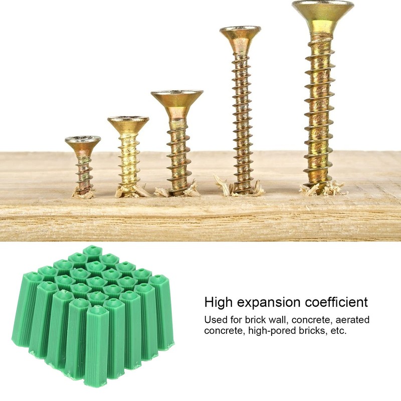 Green Plastic Masonry Screw, 100Pcs Plastic Expansion Screw Expansion Tube