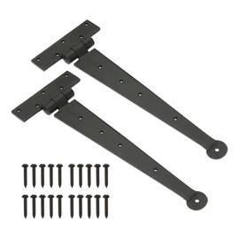 Infinity Decor 12" (300mm) Black Beeswax Hand Forged Penny End T Hinges Pair - Traditional Hinges for Interior and Exterior Door Gate