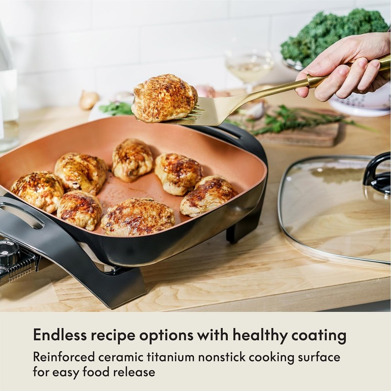 BELLA Electric Ceramic Titanium Skillet, Roast, Fry and Steam, Healthy-Eco