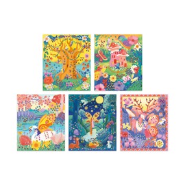 Janod - Mini-Cane Collage-Set Geheimer Garten - Die Werkstätten der Ruhe - 5 Bilder - Kinderbastelset - Feinmotorik und Konzentration Lernen - Ab 7 Jahren - J09106