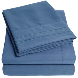1500 Supreme Collection King Sheet Sets Denim Blue - Luxury Hotel Bed Sheets and Pillowcase Set for King Mattress - Extra Soft, Elastic Corner Straps, Deep Pocket Sheets, King Denim Blue