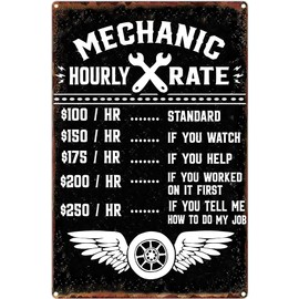 Mechanic Hourly Rate Metal Sign Mechanic Shop Tin Signs Retro Vintage Workshop Garage Decor Mechanic Gifts for Men 8x12 Inches MS69
