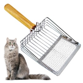 MUYG Stainless Steel Cat Litter Scoop,Cat Litter Scooper with Solid Wooden Handle,Kitty Metal Scooper & Speed Sifter Deep Shovel Scoop Filter,Kitten Pooper Lifter for Litter Box