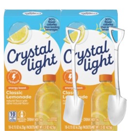 Crystal-Light On The Go Drink Mix - Two (2) Pack of 10pck/0.13oz Pouches - Sugar-Free, Low-Calorie Refreshment Anytime, Anywhere and Candy Freezer Mini Metal Shovel Spoons (Caffeine Classic Lemon) Shovel Spoons
