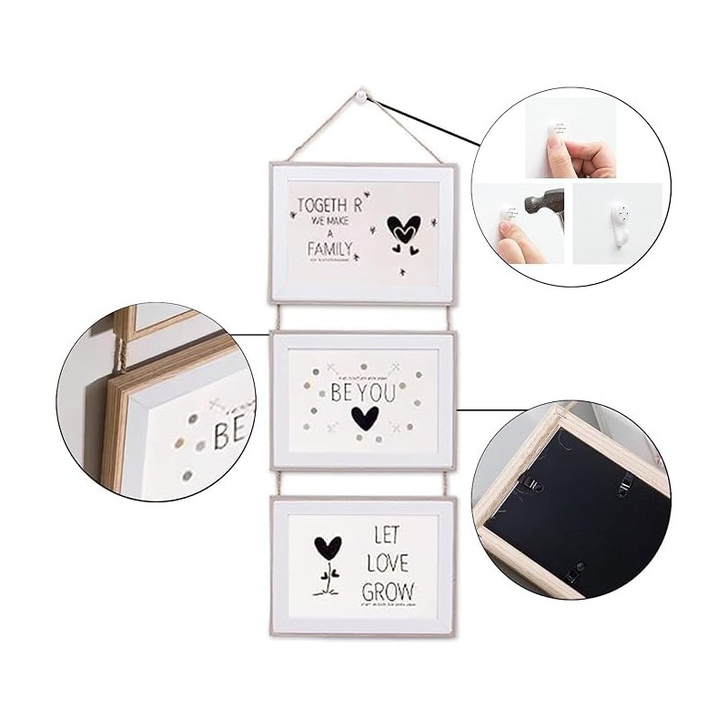 4x6 Collage Hanging Triple Picture Frames Set, 3 Opening Vertical