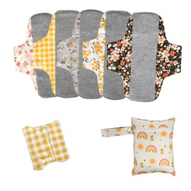 AIO Compresas menstruales de tela reutilizables y lavables, 5 unidades, con mini bolsa húmeda, L