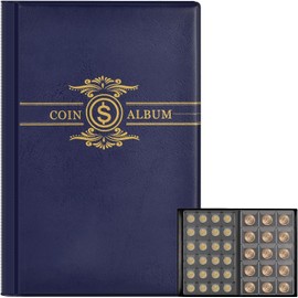 Coin Collection Book Supplies Holder Album for Collectors, 300 Pockets Pressed Coin Sleeves Display Storage Case for Multi-Coin Collections Holder, Quarter, Pennies, Silver Dollar Coins (Blue)