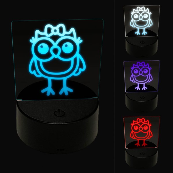 Sniggle Sloth Cute Girl Owl with Bow 3D Illusion LED