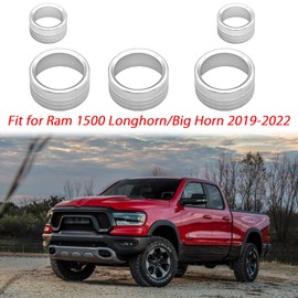 KEEGTBOX Center Control AC Radio Air Conditioner Auto Climate Control Volume Tune Switch Knob Button Cover Compatible with Dodge Ram 2019 2020 2021 Interior Trim Ring Accessories (Silver)