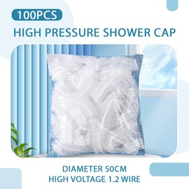 Pack of 100 Disposable Shower Caps, 50 cm, Plastic Shower Cap, Hair Protection, Hair Cap for Salon, Spa, Travel, Hotel, Shower, Braids, Transparent
