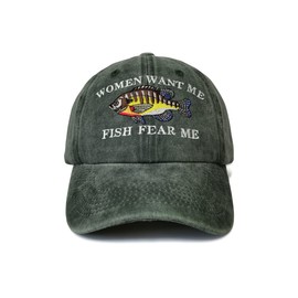 Shenbors Embroidered Baseball Hats for Men Women, Women Want Me Fish Fear Me (Army Green), One Size