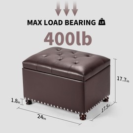 Joveco Leather Storage Ottoman Bench Rectangle 24 Inch Foot Rest Ottomans Stool for Living Room Bedroom(Brown)