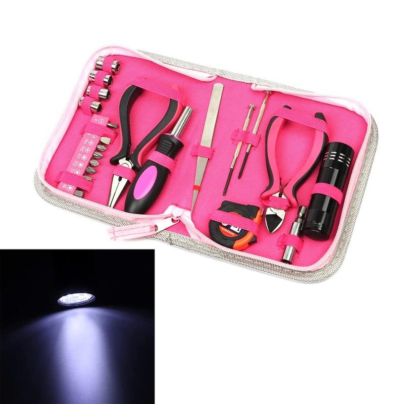 Baceyong 23 Pcs Ladies Pink Tool Kit,Screwdriver Household Tool,Pink Multi-function