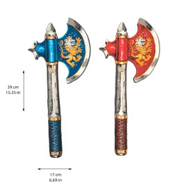 Liontouch Noble Knight Axes for Kids, Blue & Red | Medieval Pretend Play Toy Set in Foam for Children & Friends with Golden Lion Theme | Safe Weapons & Battle Armor for Dress Up & Costumes