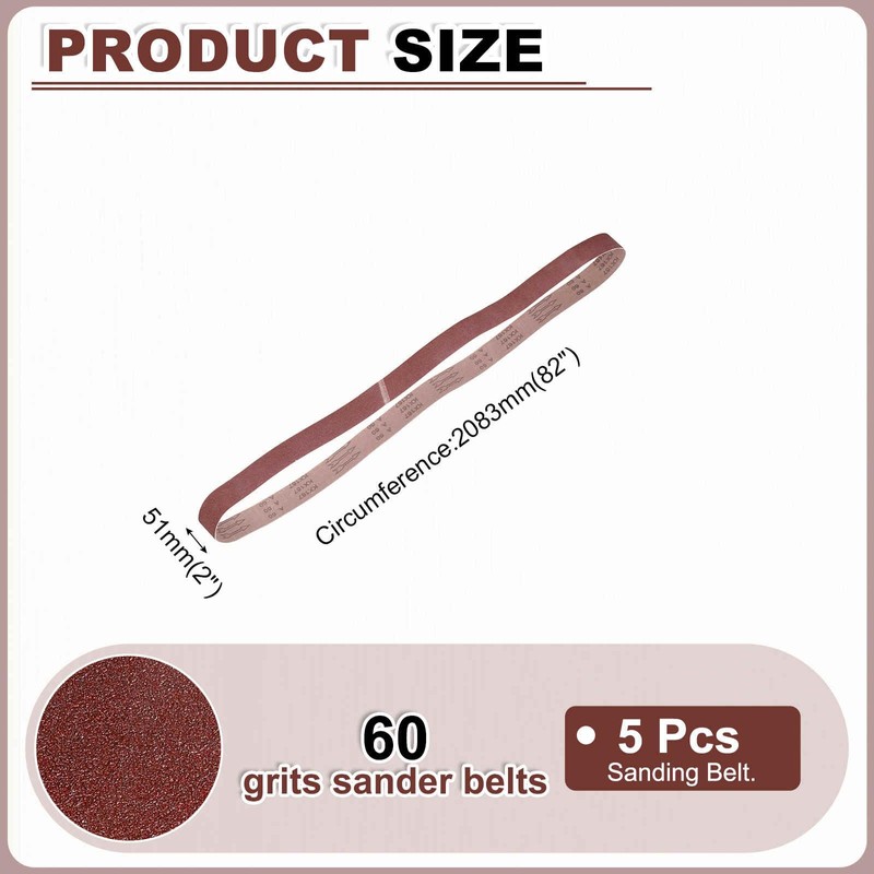 HARFINGTON 2 x 82 Inch Sanding Belts, 5 Pcs 60