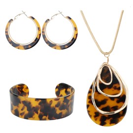 ORAZIO Tortoise Acrylic Jewelry Set for Women Statement Boho Resin Earrings Necklace Bracelet