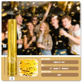 5-Pack Gold Confetti Poppers, 12-Inch Recyclable Confetti Cannons for Weddings, Birthdays, Graduations, and Festive Gatherings.