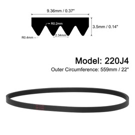 uxcell 220J4 PJ V-Ribbed Belt 4 Ribs 22" Length x 0.37" Width x 0.14" Height, EPDM Poly V Belt, Multi Wedge Micro V Serpentine Belt