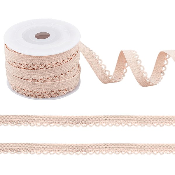 NBEADS Misty Rose 10.94 Yards 12 mm Elastic Laciness Edge Lace Crochet Ribbon for Wedding Decoration Sewing DIY and Gift Packaging