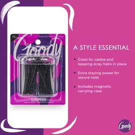 Goody SlideProof Bobby Pin Box with Magnetic Top - 75 Ct, Black Bobby Pins for Hair Styling, Lock In Style, Comfortable, Pain-Free Styling Accessories for Women & Men, All Hair Types
