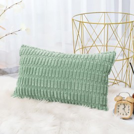 Artscope Corduroy Set of 1 Cushion Cover 30x50 cm Super Soft Boho Striped Lumbar Pillow Covers Case Decorative Modern Cushion Covers for Sofa Couch Bedroom Car Decor Aqua Green