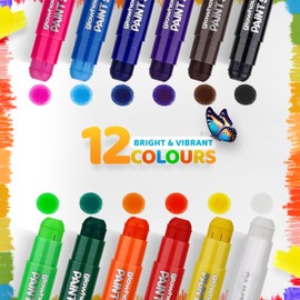 The Glowhouse Tempera Paint Sticks Classic Colours 12 Pack - Non-Toxic, Washable, No Mess, Multi-Colour Paint Sticks for Kids, Pack of 12, Perfect for Creative Art Projects
