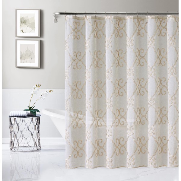 Dainty Home Bathroom 3D Lea Scroll Linen Look Bath Shower