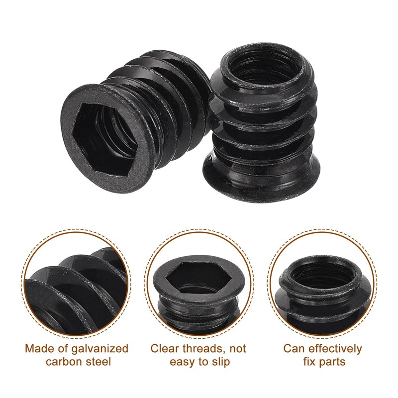 sourcing map 50Pcs Threaded Inserts, M8-1.25x15 Zinc Plated Carbon Steel