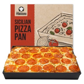 Chef Pomodoro Sicilian Deep Dish Square Pizza Pan, 13.2 x 13.2 Inch, Non-stick Aluminum, Focaccia Crust, Dough Pre-Seasoned Bakeware Kitchenware