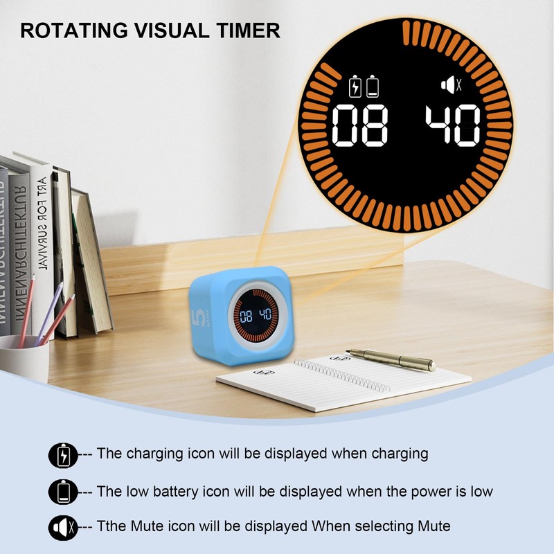 Rotating Cube Visual Timer 5, 25, 10 50 Minutes Preset